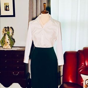 Ann Taylor White Button-Down Blouse w/Fold-Over Cuffs, Size 12P,